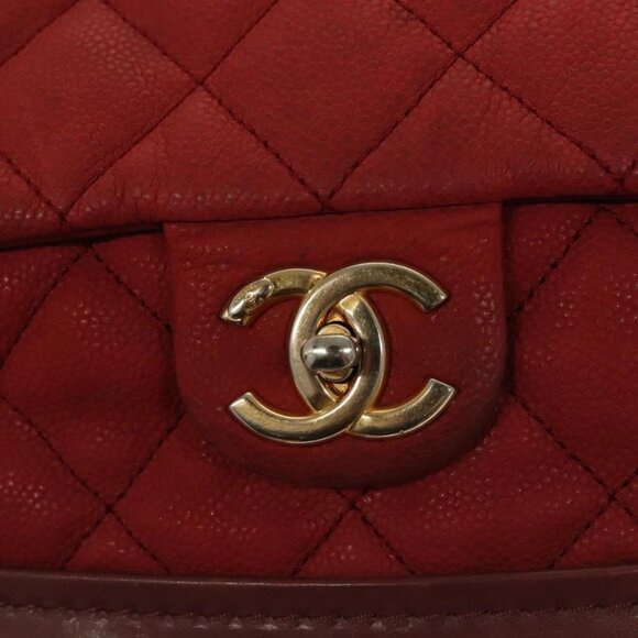CHANEL Matelasse Chain Shoulder Bag Grained Calf Skin Red CC Auth - Picture 12 of 16